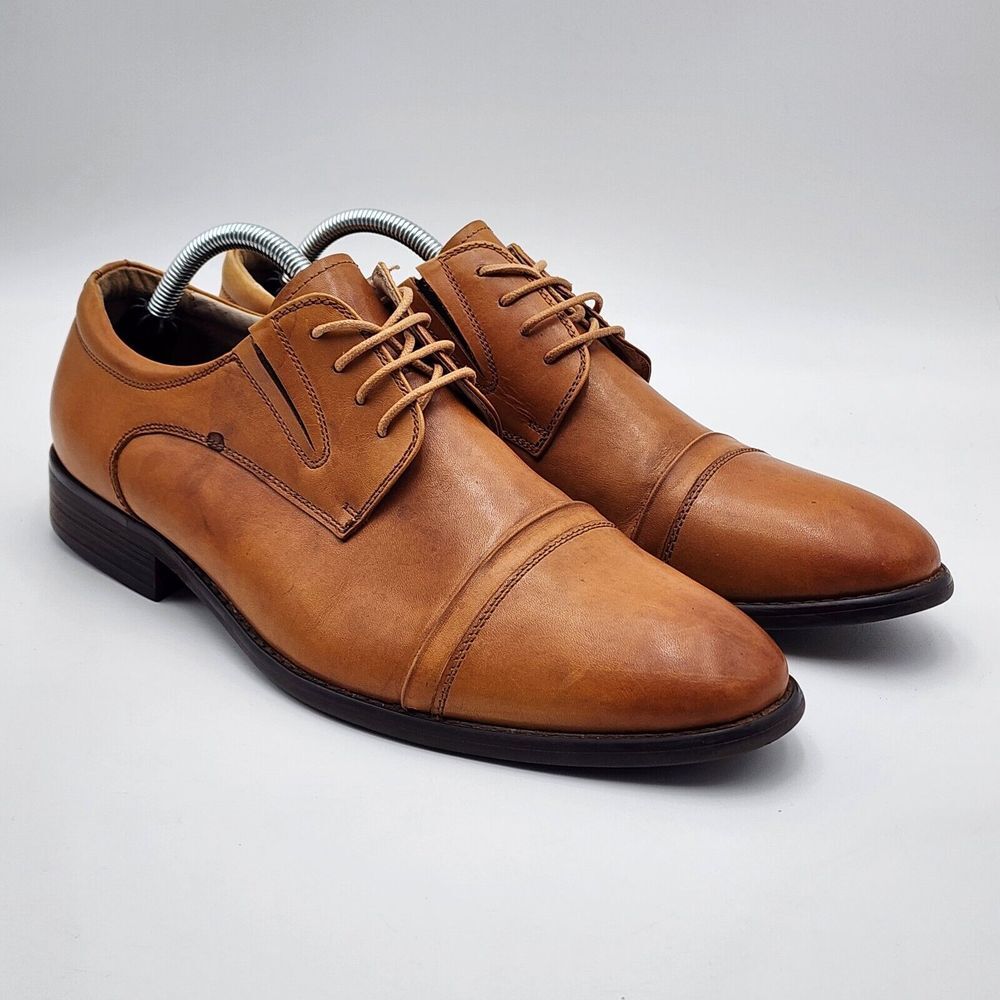 Hart Schaffner Marx Men's Dress Shoes 10.5 M Brown Leather Captoe Business‎ READ